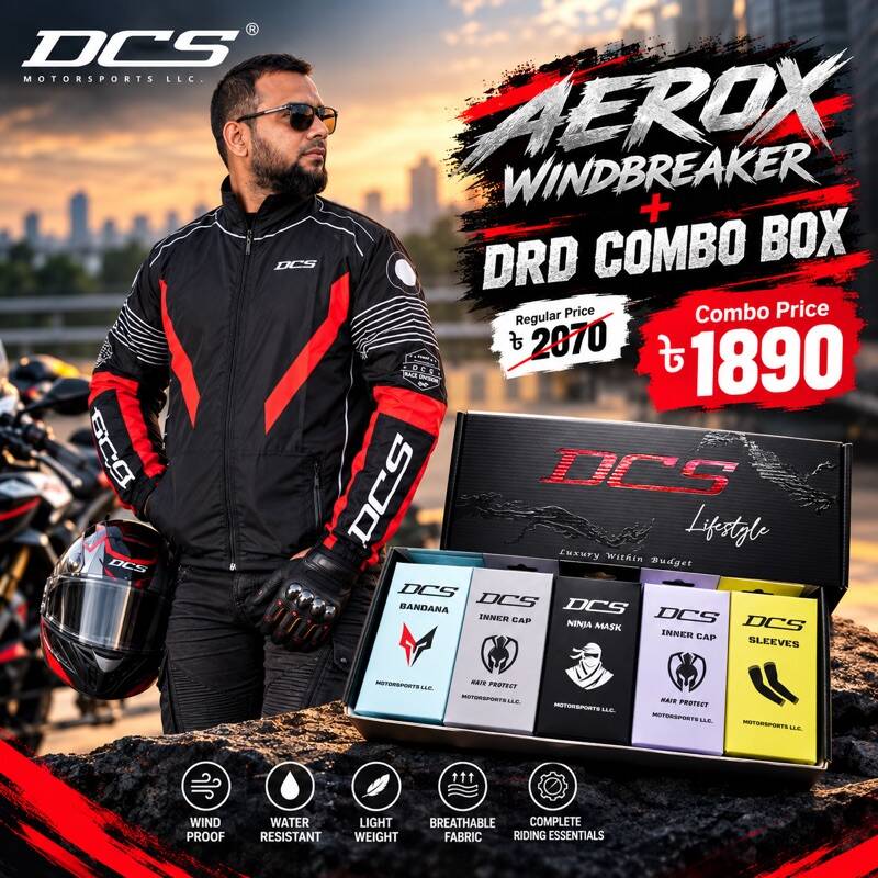 DCS Aerox Red Black Windbreaker + DRD Lifestyle Combo Box | Premium Rider Combo Offer