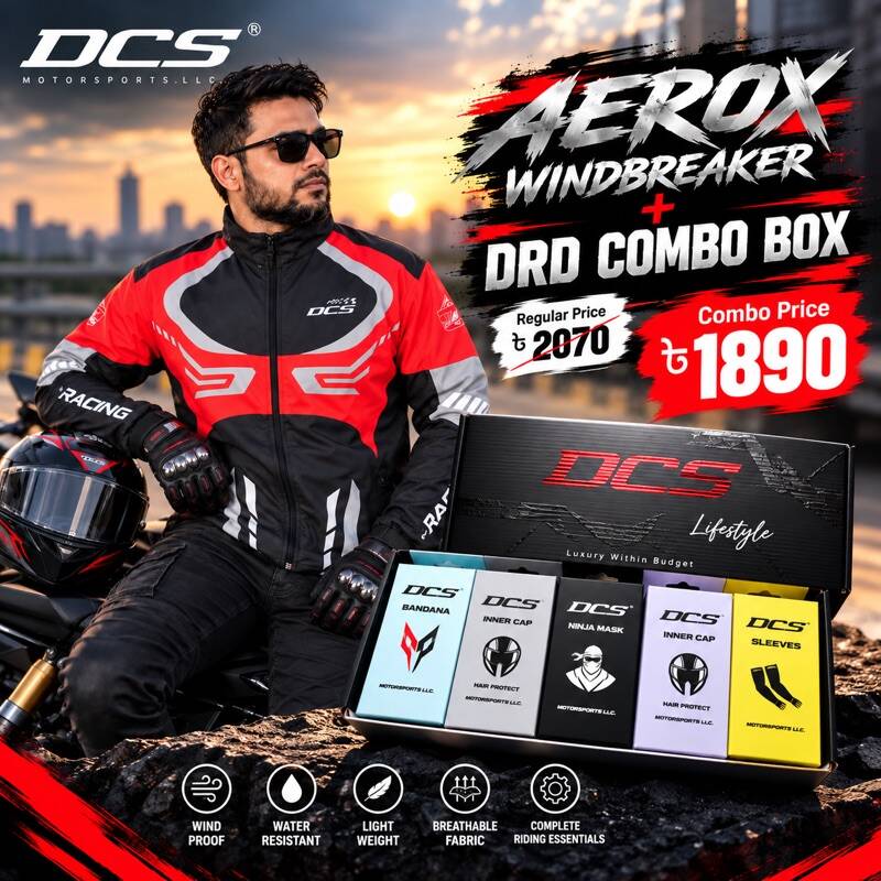 DCS Aerox Netro Windbreaker + DRD Lifestyle Combo Box | Premium Rider Combo Offer
