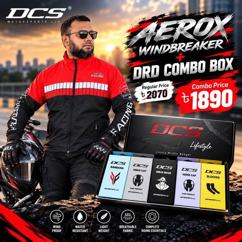 DCS Aerox Racing Windbreaker + DRD Lifestyle Combo Box | Premium Rider Combo Offer